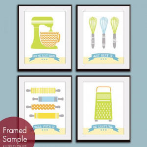 Cute Kitchen Quotes (Pattern Kitchen Prep Utensils) Set of 4 - 11x14 ...