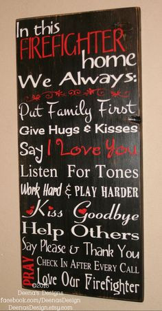 Firefighter House Rules, Firefighter Decor, Distressed Wall Decor ...