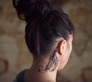 Beautiful Feather Tattoos for Girls Behind Ear