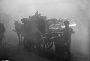 October 1919: A boy delivers ice in a horse drawn cart in London. Poor ...