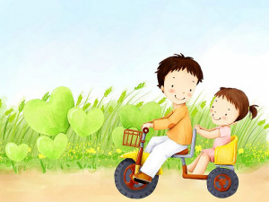 ... Fun :Children's Day Art Wallpaper : Brother and little sister on bike