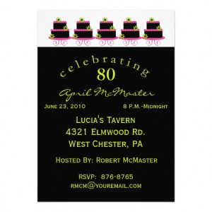 Colourful Cake 80th Birthday Party Invitation