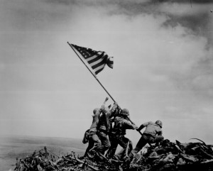 raising the American flag at Iwo Jima