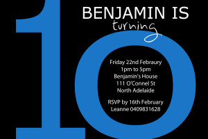 BB010 Blue 10th Birthday Party Invitation