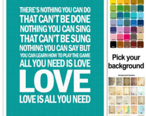 The Beatles Song Lyric Print - All You Need is Love - Typography ...