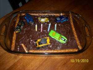 The infamous demolition derby cake. While I was making dinner he ...