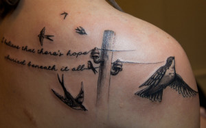 swallow with quote tattoo design