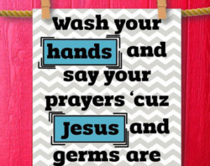 Wash Your Hands Jesus and Germs Gray Chevron Kids Bathroom Rules Decor ...