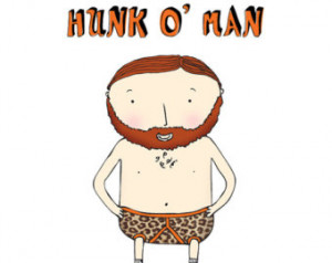Hunk o' man birthday card funny I love you handsome man beard ...