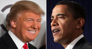 Donald Trump (left) and Barack Obama are pictured in this composite ...