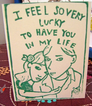 so very lucky to have you in my life linocut card