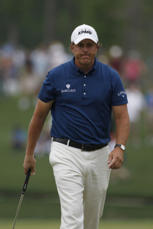 Phil Mickelson Phil Mickelson reacts to his missed birdie putt on the