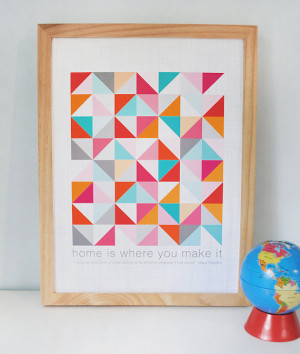 Inspirational quote print with geometric quilt pattern, READY TO SHIP ...