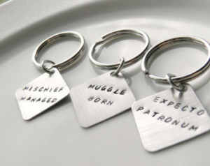 ... Mischief Managed, or Muggle Born. Hand stamped Movie Quote key chain