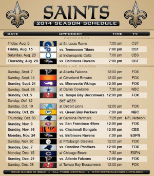 2014 NFL Schedule Release: Saints Road to Arizona