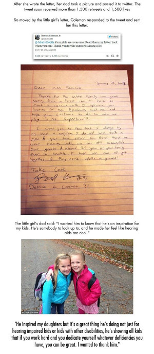 Hearing-impaired little girl writes to NFL player Derrick Coleman ...