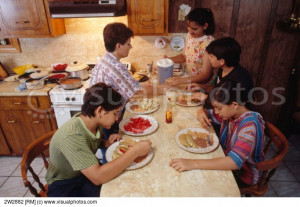 Hispanic Family Eating Fast