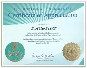 International President’s Certificate of Appreciation
