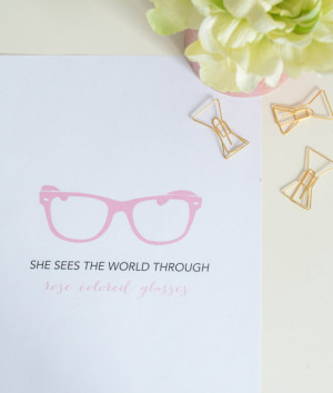 quote, glasses print, inspirational quote, office art, rose colored ...