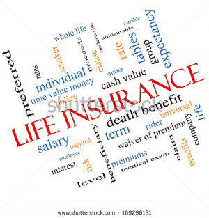 ... terms such as term, whole life, rider, quote and more. - stock photo