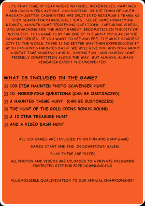 in the town of Salem, Massachusetts! Cashunters are split into ...