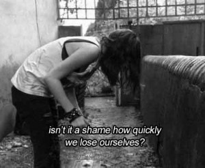 black and white, effy stonem, lose, lost, quotes, shame, text