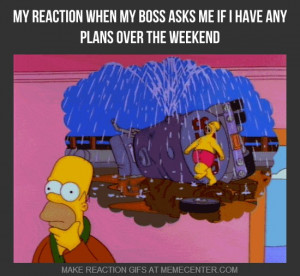 My Reaction When My Boss Asks Me If I Have Any Plans Over The Weekend