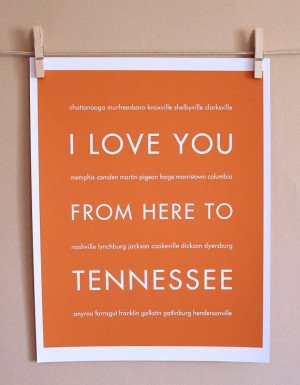 Tennessee Art Print, I Love You From Here To TENNESSEE, Choose Your ...
