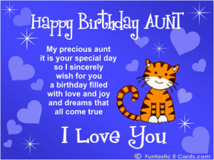 Loving birthday wishes with cartoon cat foryour aunt with poem, hearts ...