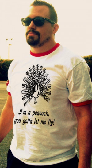 Large THE OTHER GUYS Funny Mens Whtie Red Ringer T Shirt I'm a Peacock ...