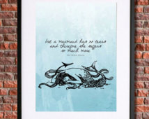 ... Mermaid Poster, Hans Christian Andersen Quote, Nautical Poster, Retro
