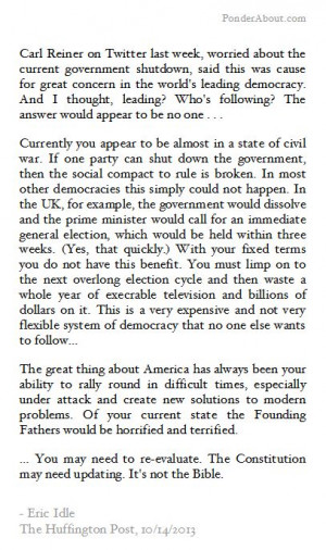 Eric Idle on the US Government Shutdown.