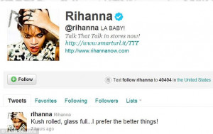 Up All Night: Rihanna quotes a Drake song on her Twitter page