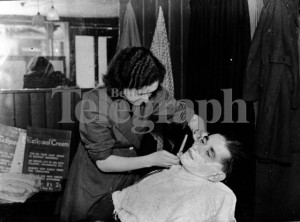Miss Margaret Williamson barber Shaving a client with a quot cut ...