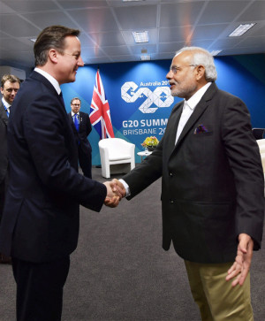 uk prime minister david cameron met indian pm narendra modi in