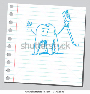 ... illustration of a funny tooth holding toothbrush - stock vector