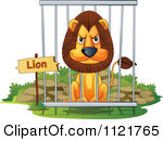 Cartoon Of An Angry Male Lion In A Zoo Cage Royalty Free Vector ...