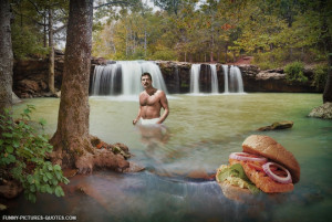 Tom Selleck and Sandwiches Photoshopped into Waterfall Scene