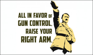 Home Bumper Stickers All in Favor of Gun Control Raise Your Right Arm ...