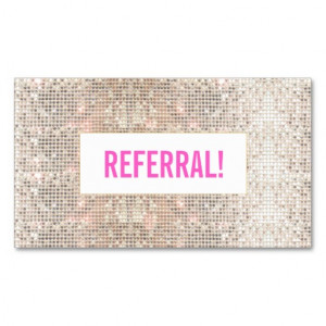 cute_faux_silver_sequins_pink_cosmetology_referral_business_card ...