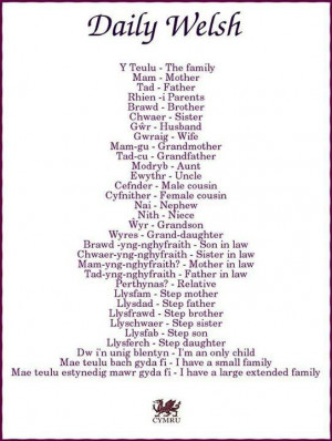 Welsh words for family. **