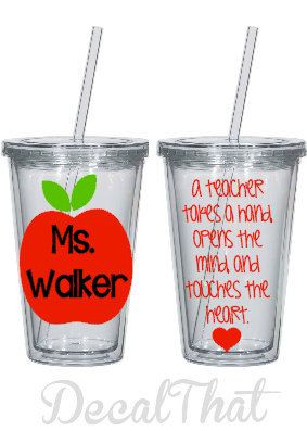 teacher appreciation tumbler with apple and quote by decalthat $ 12 00