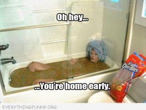 funny caption picture woman taking bath in cereal