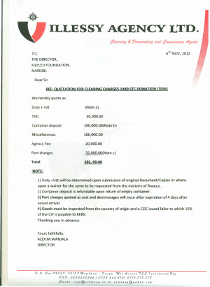 The transportation quote can be found here