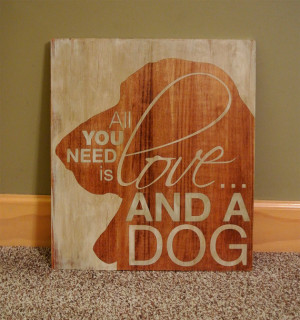 ... Love and a Dog - Painted Wood Sign - Wall Decor - Basset Hound - Quote