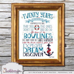 Mark Twain quote print, twenty years from now, explore dream discover ...
