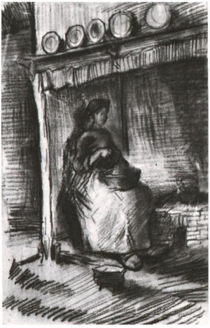 ... Gogh's Interior with Peasant Woman Sitting near the Fireplace Drawing