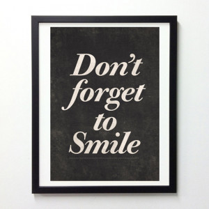 quote print poster- Don't forget to smile - Retro-style black ...