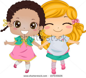 ... Friends - Illustration Featuring Two Girls Holding Hands While Walking
