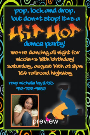 Hip Hop Dance Party Invitation with Photo